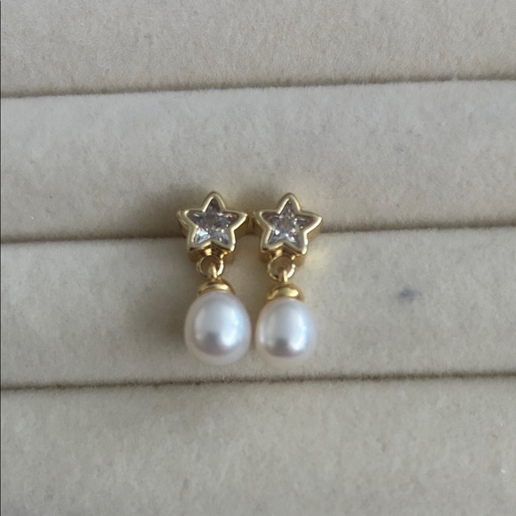 Handmade Jewelry - Gold Star Pearl Drop Earrings | CZ Star Studs | Cute Feminine Jewelry